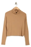 Renee C Cowl Neck Long Sleeve Brushed Knit Crop Top In Brown
