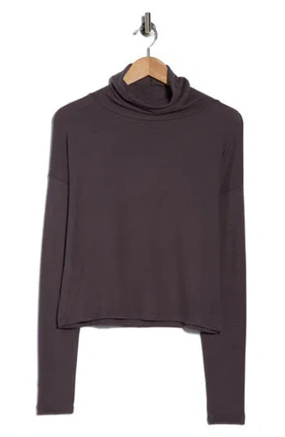 Renee C Cowl Neck Brushed Knit Crop Pullover In Purple