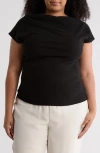Renee C Cowl Neck Cap Sleeve Ribbed T-shirt In Black