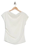 Renee C Cowl Neck Cap Sleeve Ribbed T-shirt In Ivory