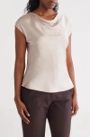 Renee C Cowl Neck Cap Sleeve Satin Top