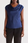 Renee C Cowl Neck Cap Sleeve Satin Top