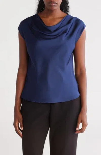 Renee C Cowl Neck Cap Sleeve Satin Top
