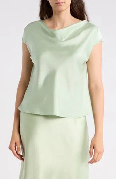 Renee C Cowl Neck Cap Sleeve Satin Top In Green