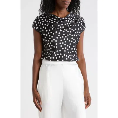 Renee C Cowl Neck Cap Sleeve Satin Top In Multi