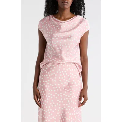 Renee C Cowl Neck Cap Sleeve Satin Top In Multi