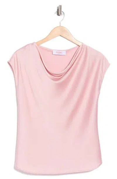 Renee C Cowl Neck Cap Sleeve Satin Top In Pink