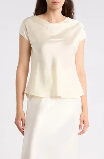 Renee C Cowl Neck Cap Sleeve Satin Top In Neutral