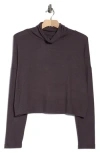 Renee C Cowl Neck Long Sleeve Brushed Knit Crop Top In Gray