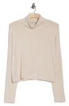Renee C Cowl Neck Long Sleeve Brushed Knit Crop Top In Neutral