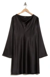 Renee C Cowl Neck Long Sleeve Satin Minidress In Black