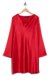 Renee C Cowl Neck Long Sleeve Satin Minidress In Red