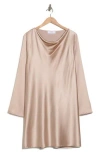 Renee C Cowl Neck Long Sleeve Satin Minidress In Neutral