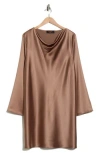 Renee C Cowl Neck Long Sleeve Satin Minidress In Gold