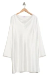 Renee C Cowl Neck Long Sleeve Satin Minidress In White