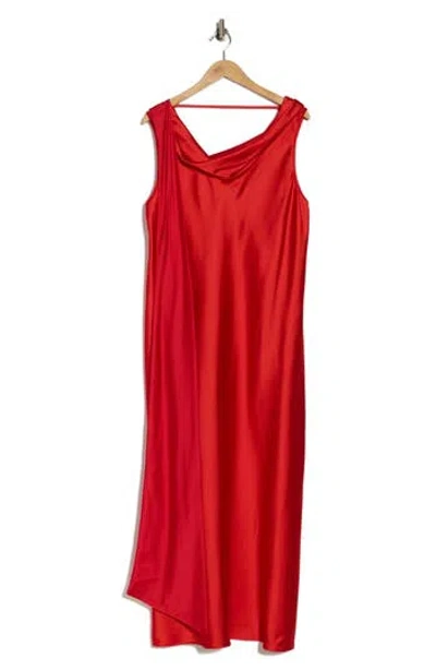 Renee C Cowl Neck Satin Maxi Dress In Red