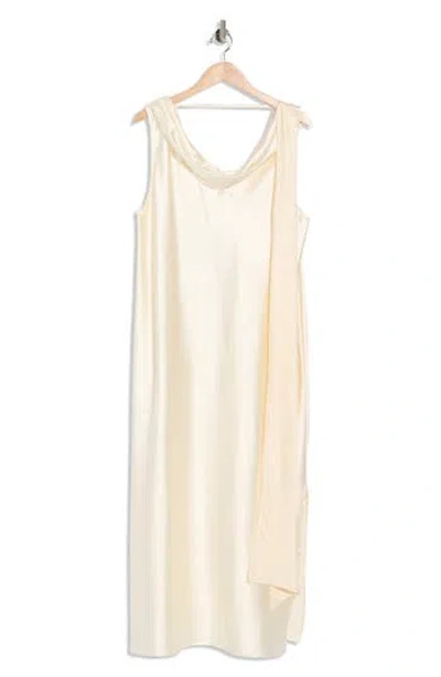 Renee C Cowl Neck Satin Maxi Dress In White