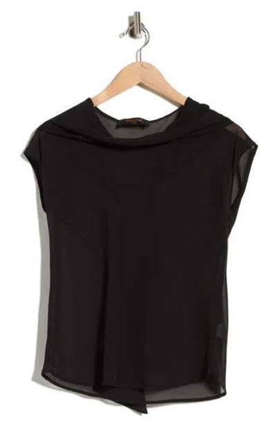Renee C Cowl Neck Scarf Detail Sheer Top In Black