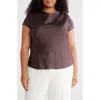 Renee C Cowl Neck Short Sleeve Satin Top