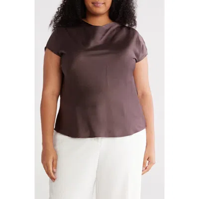 Renee C Cowl Neck Short Sleeve Satin Top