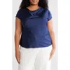 Renee C Cowl Neck Short Sleeve Satin Top