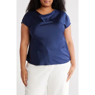 Renee C Cowl Neck Short Sleeve Satin Top