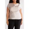 Renee C Cowl Neck Short Sleeve Satin Top