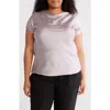 Renee C Cowl Neck Short Sleeve Satin Top