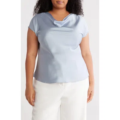 Renee C Cowl Neck Short Sleeve Satin Top