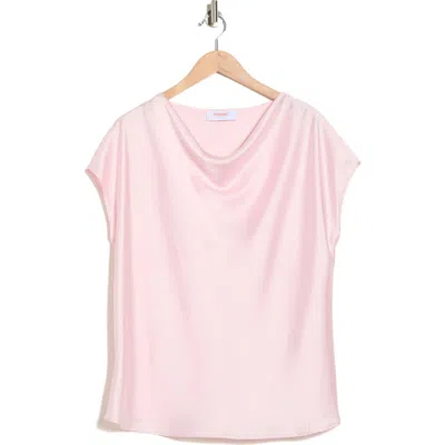 Renee C Cowl Neck Short Sleeve Satin Top In Pink