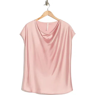Renee C Cowl Neck Short Sleeve Satin Top In Pink