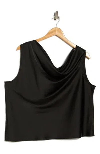 Renee C Cowl Off Shoulder Satin Top In Black