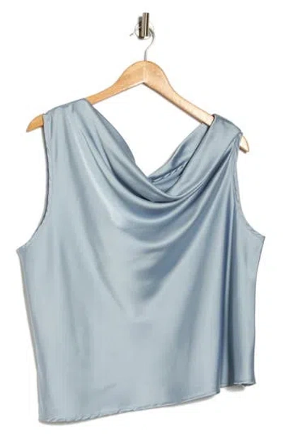 Renee C Cowl Off Shoulder Satin Top In Blue