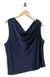 Renee C Cowl Off Shoulder Satin Top In Blue