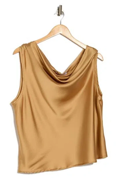 Renee C Cowl Off Shoulder Satin Top In Gold