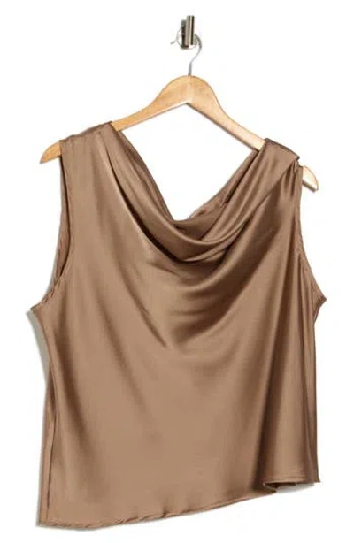 Renee C Cowl Off Shoulder Satin Top In Neutral