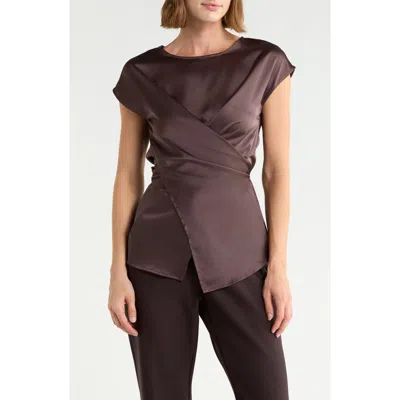 Renee C Cross Front Satin Top In Brown
