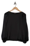 Renee C Cutout Long Sleeve Satin Top In Black