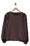 Renee C Cutout Long Sleeve Satin Top In Brown