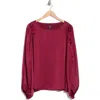 Renee C Cutout Long Sleeve Satin Top In Burgundy