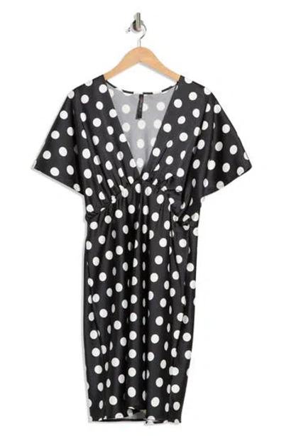 Renee C Deep V-neck Polka Dot Dress In Black