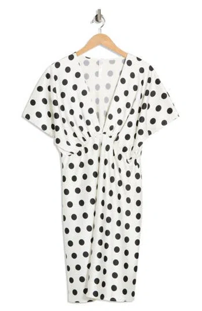 Renee C Deep V-neck Polka Dot Dress In White