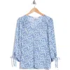 Renee C Ditsy Balloon Sleeve Top In Blue