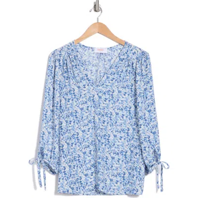 Renee C Ditsy Balloon Sleeve Top In Blue