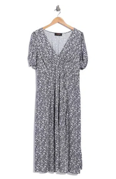 Renee C Ditsy Floral V Neck A Line Dress In Graphite