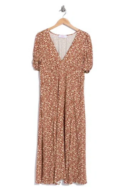 Renee C Ditsy Floral V Neck A Line Dress In Rust