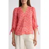 Renee C Ditsy Floral V-neck Long Sleeve Top In Red