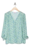 Renee C Ditsy Floral V-neck Long Sleeve Top In Sage