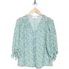 Renee C Ditsy Floral V-neck Long Sleeve Top In Sage
