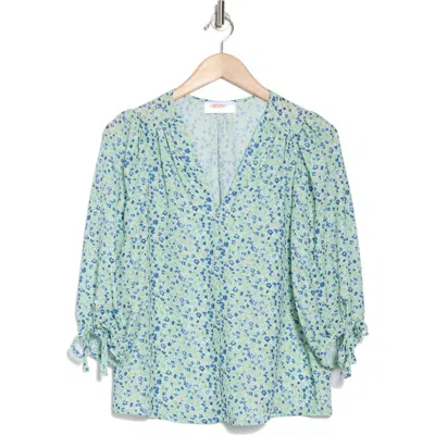 Renee C Ditsy Floral V-neck Long Sleeve Top In Sage